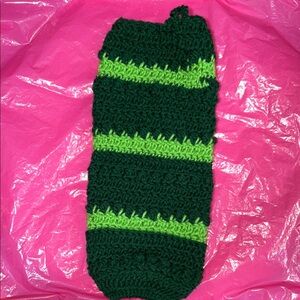 Dark Green with Lime Stripe Crocheted plastic bag holder.